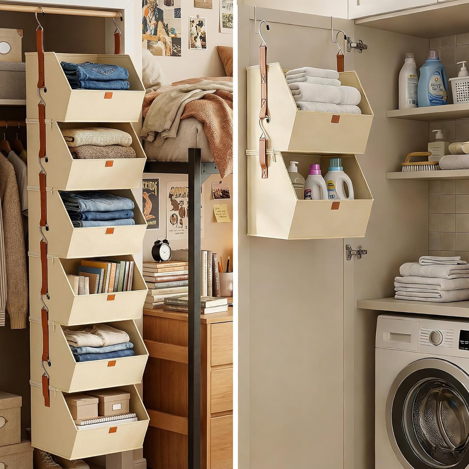 6-Tier Hanging Closet Storage Bins, Foldable Large Capacity Closet Organizers for Rv, Closet Hanging Basket with Space-Saving Vertical Design for Small Apartments, Dorms, Rvs