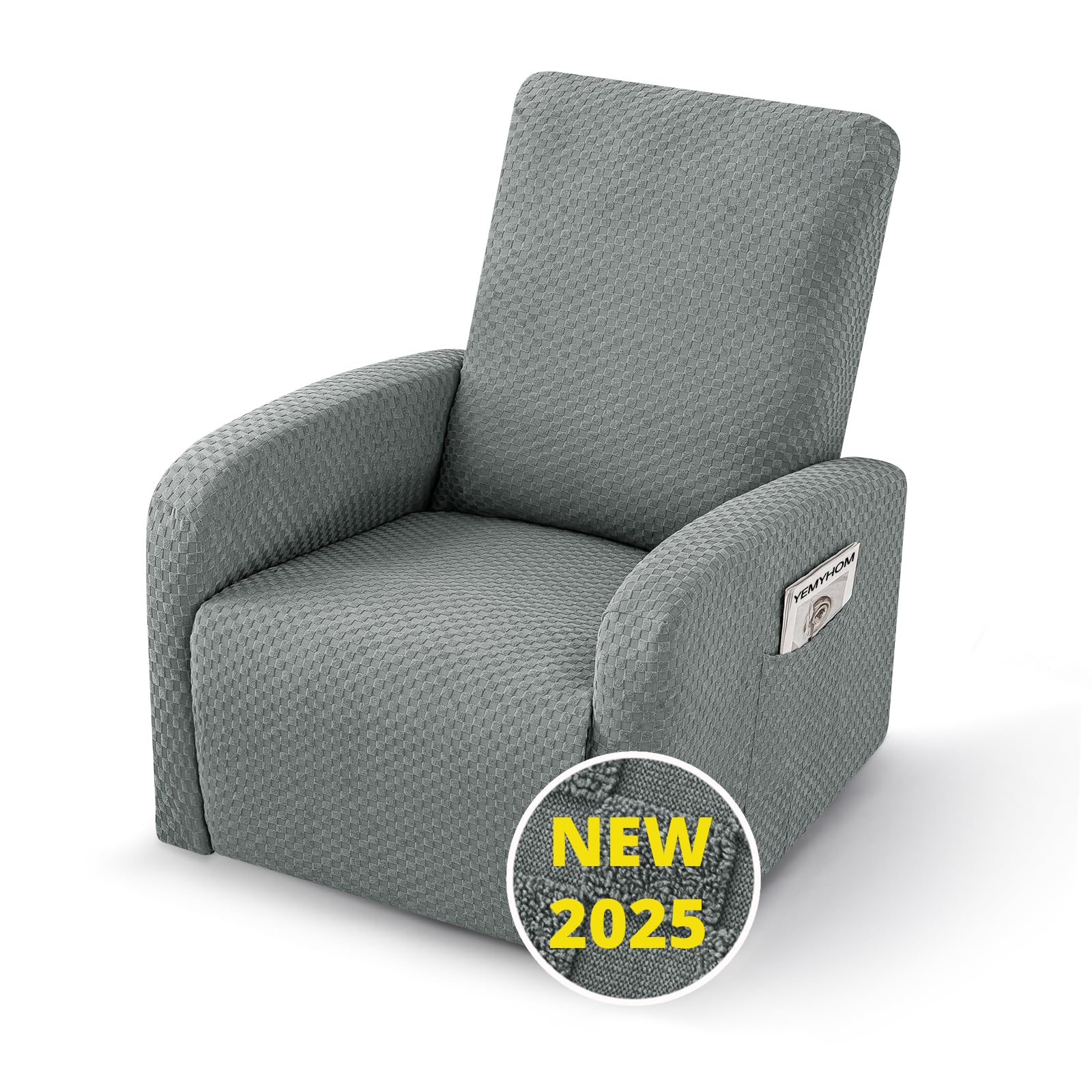 YEMYHOM 3 Pieces Stretch Recliner Slipcover Latest Jacquard Small Recliner Chair Cover with Side Pocket Anti-Slip Fitted Furniture Protector with Elastic Bottom (X-Small Recliner, Light Gray)