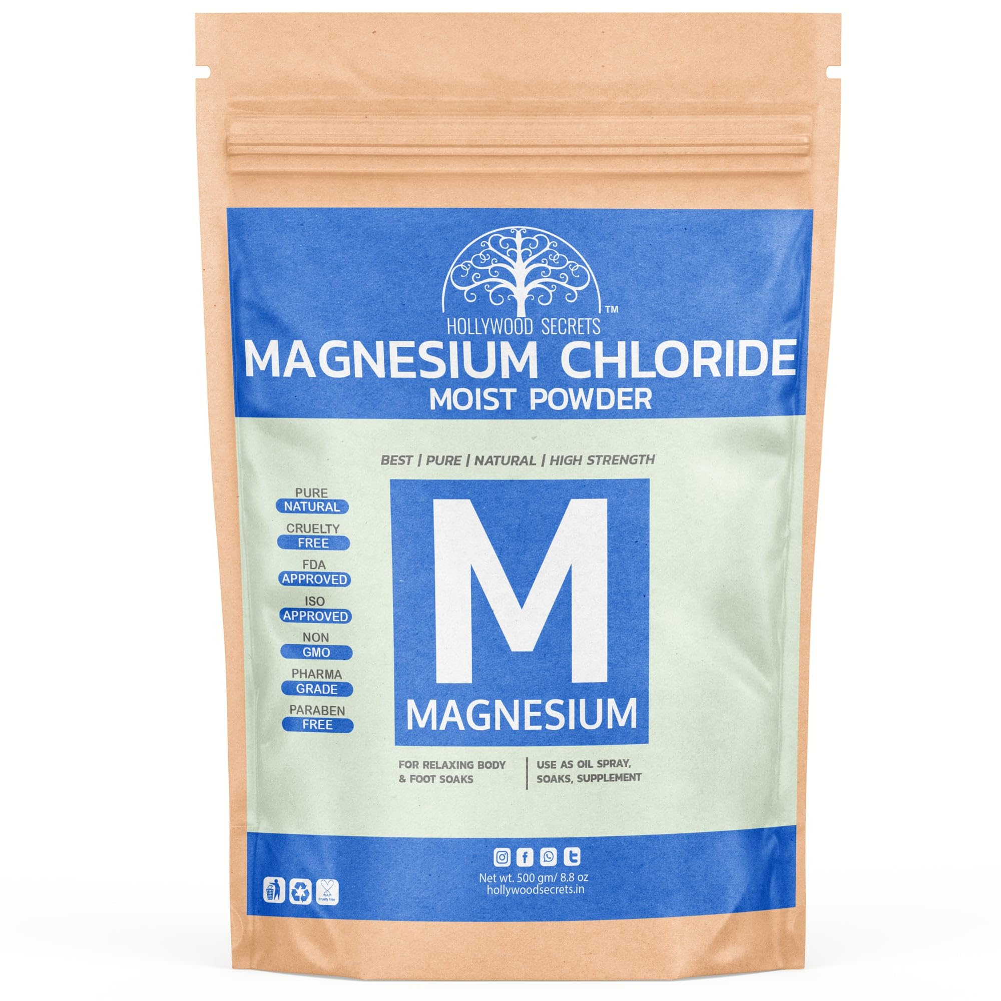 Hollywood Secrets Natural Magnesium Chloride Minerals Pharma Grade 500gm