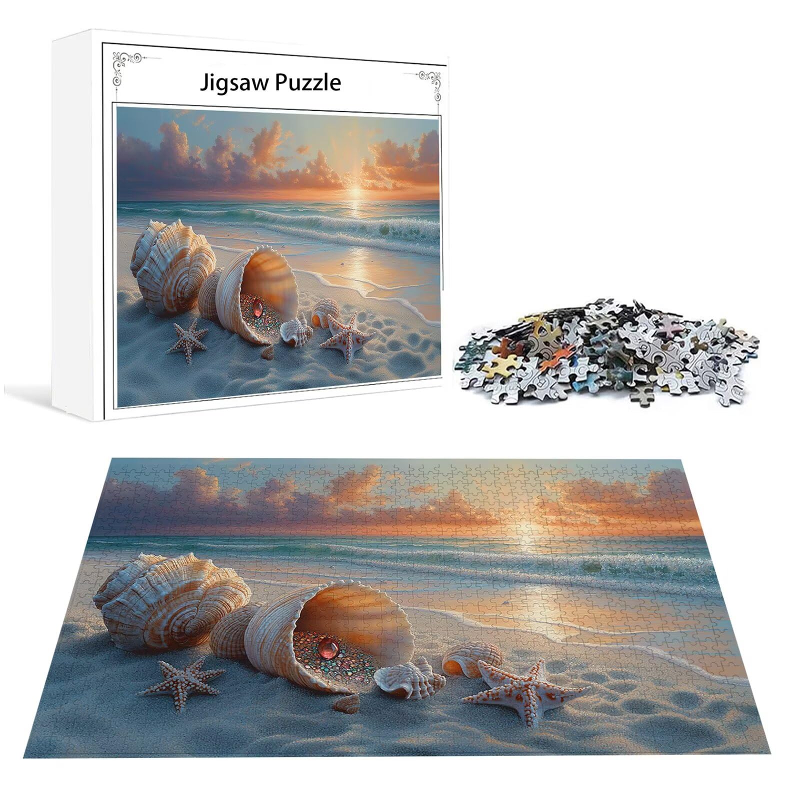 Plage Puzzle 4000 Pieces Adultes Coquille Puzzles Classiques Panorama Bois Difficile Impossible Geant Jigsaw Jeu éducatif Défi Jouet pour Enfants et Adulte dès 14 Ans Cadeau Homme Femme Boxed P-250