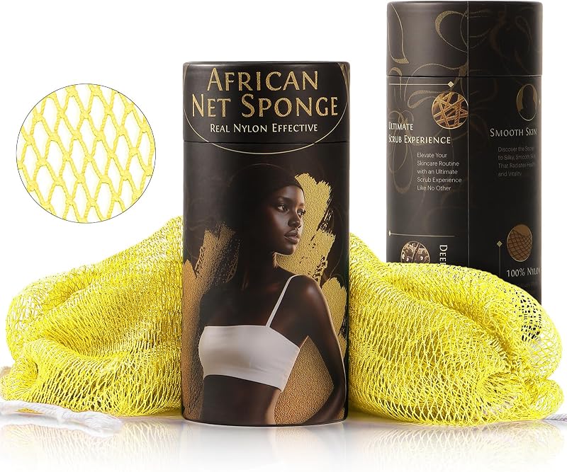 Esponja de banho de rede africana SpiralScgv amarela com nós duplos, 1 unidade