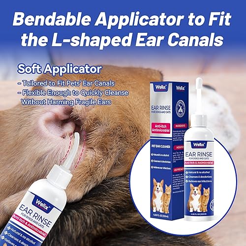 Miniatura 4 de Wellix Limpiador de oídos de 4.1 fl oz para perros y gatos, tratamiento de infecciones de oído sin irritación, lavado de oídos para perros para