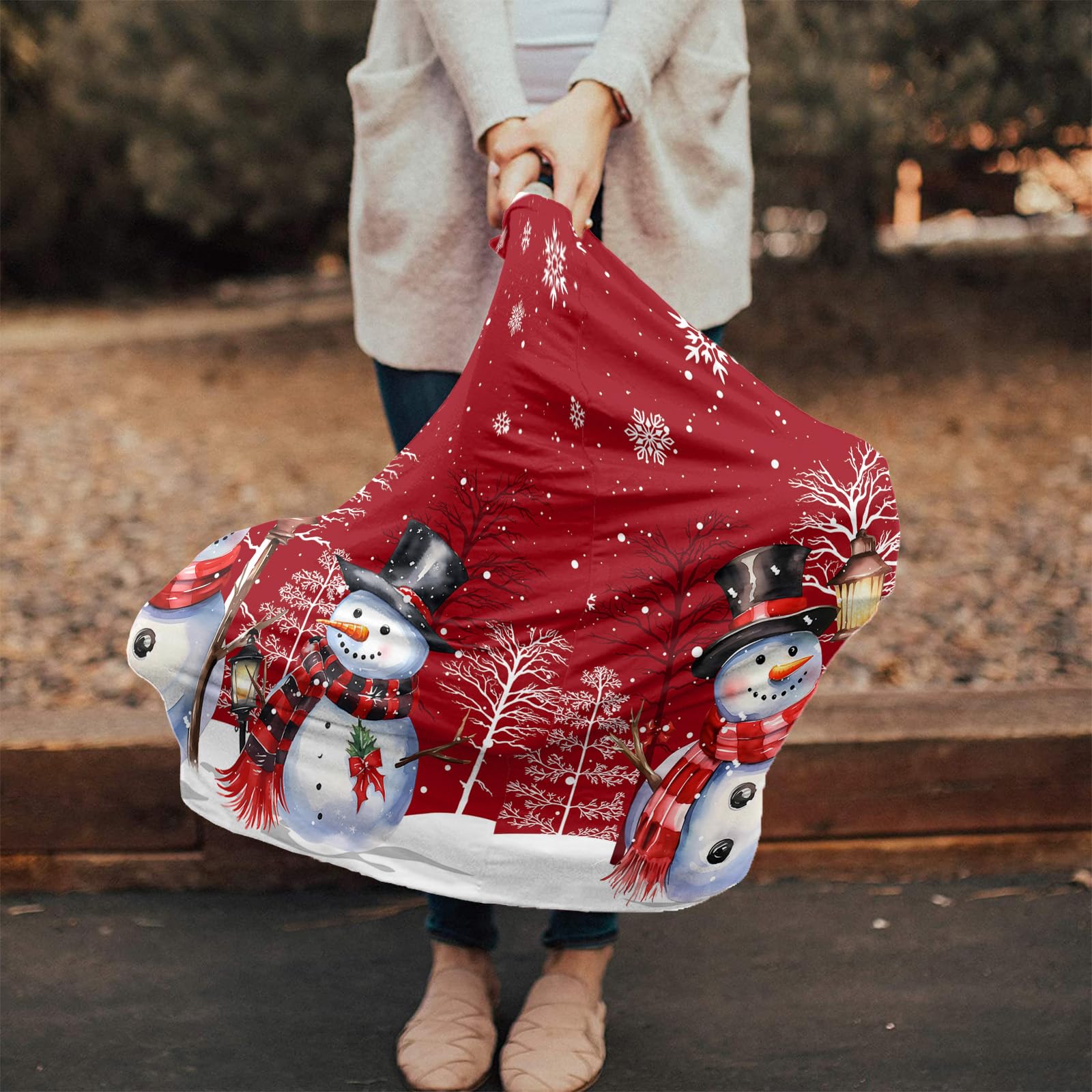 Nursing Cover for Breastfeeding Scarf, Snowman Snowflake Branch Christmas Red Baby Car Covers Super Soft Multi Use for Canopy Shopping Cart Cover Blanket Stroller Cover
