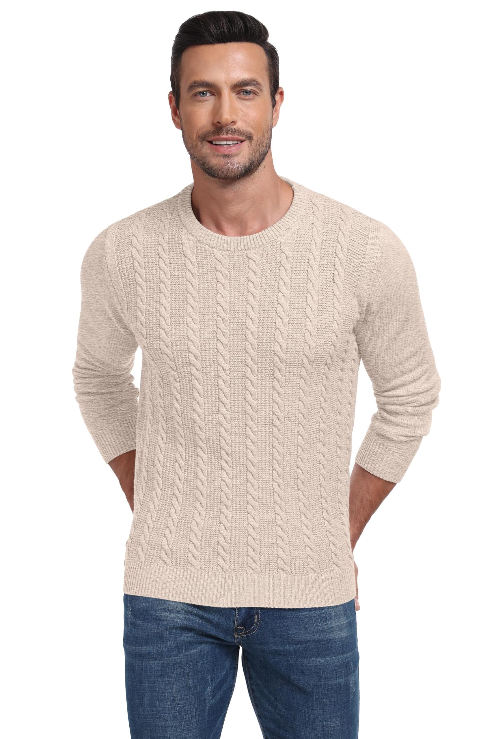 Hisir Maglione da uomo a maniche lunghe, invernale, caldo, a girocollo, lavorato a maglia