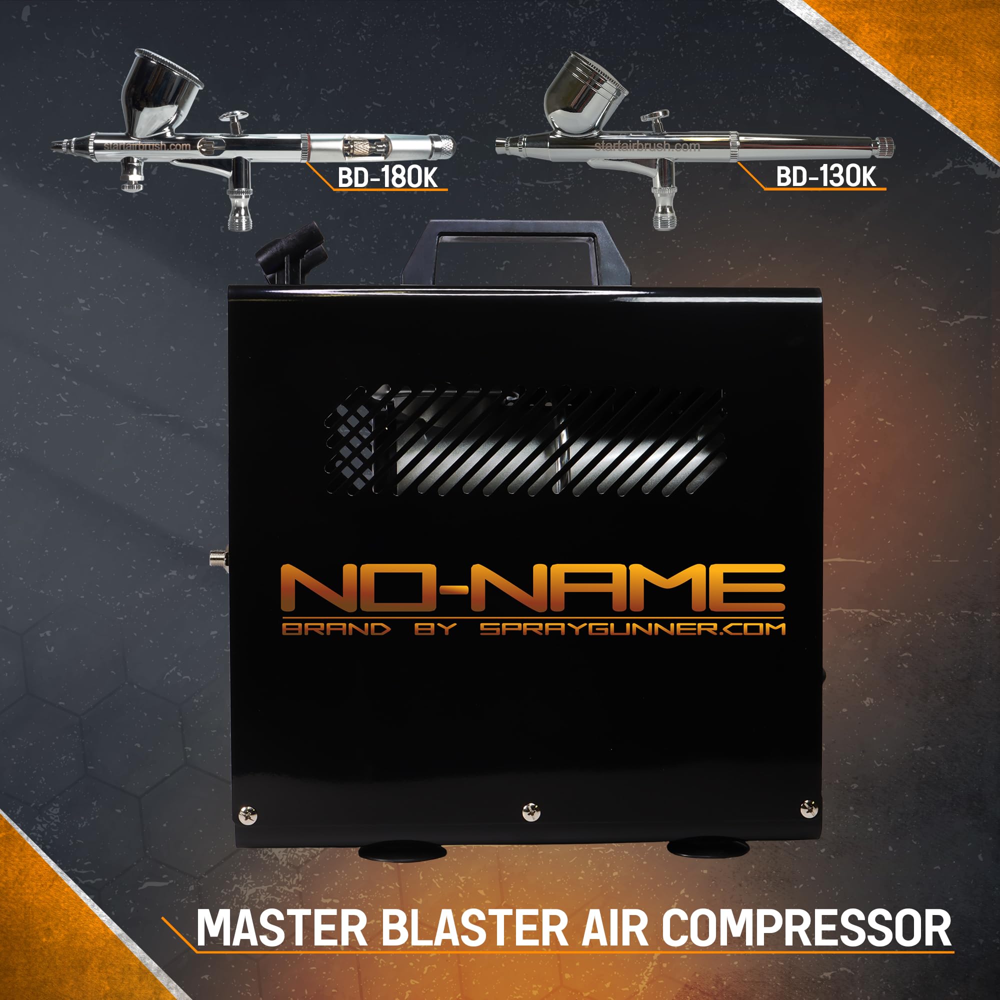 NO-NAME Kit aérographe avec compresseur Master Blaster II, kit aérographe double action pour art, tatouage, décoration de gâteau, maquillage, nail art et peinture de maquette (BD-180K et BD-130K avec