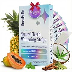 BocaBella Natural Teeth Whitening Strips - 100% Sensitivity-Free, Whitens 8 Shades in 14 Days, Peroxide-Free, Enamel-Safe, Papaya & Pineapple Enzymes, Aloe & Coconut Oil, 14 Treatments (28 Strips)