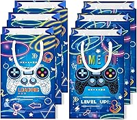 Vista 1 de WERNNSAI Bolsas de recuerdo de fiesta de videojuegos – 16 piezas de decoración de cumpleaños de juegos azules, bolsas de regalo, suministros