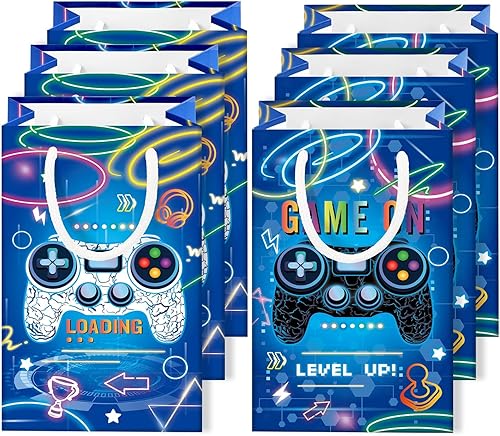 WERNNSAI Bolsas de recuerdo de fiesta de videojuegos – 16 piezas de decoración de cumpleaños de juegos azules, bolsas de regalo, suministros de