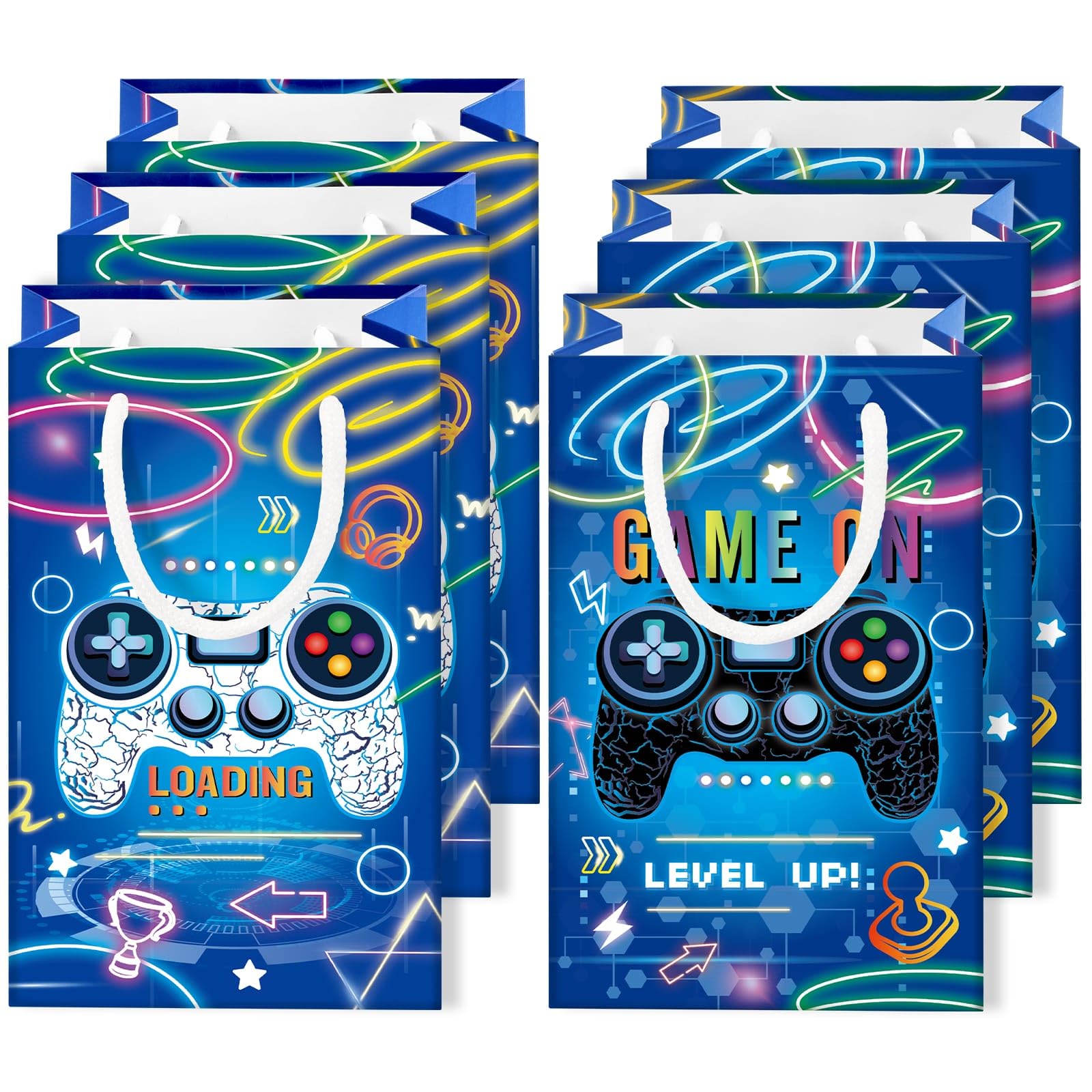 WERNNSAI Video Game Party Favor Bags - 16 PCS Blue Game Birthday Decorations Gift Bags Gaming Party Supplies Video Game Goodie Bags with Handle for