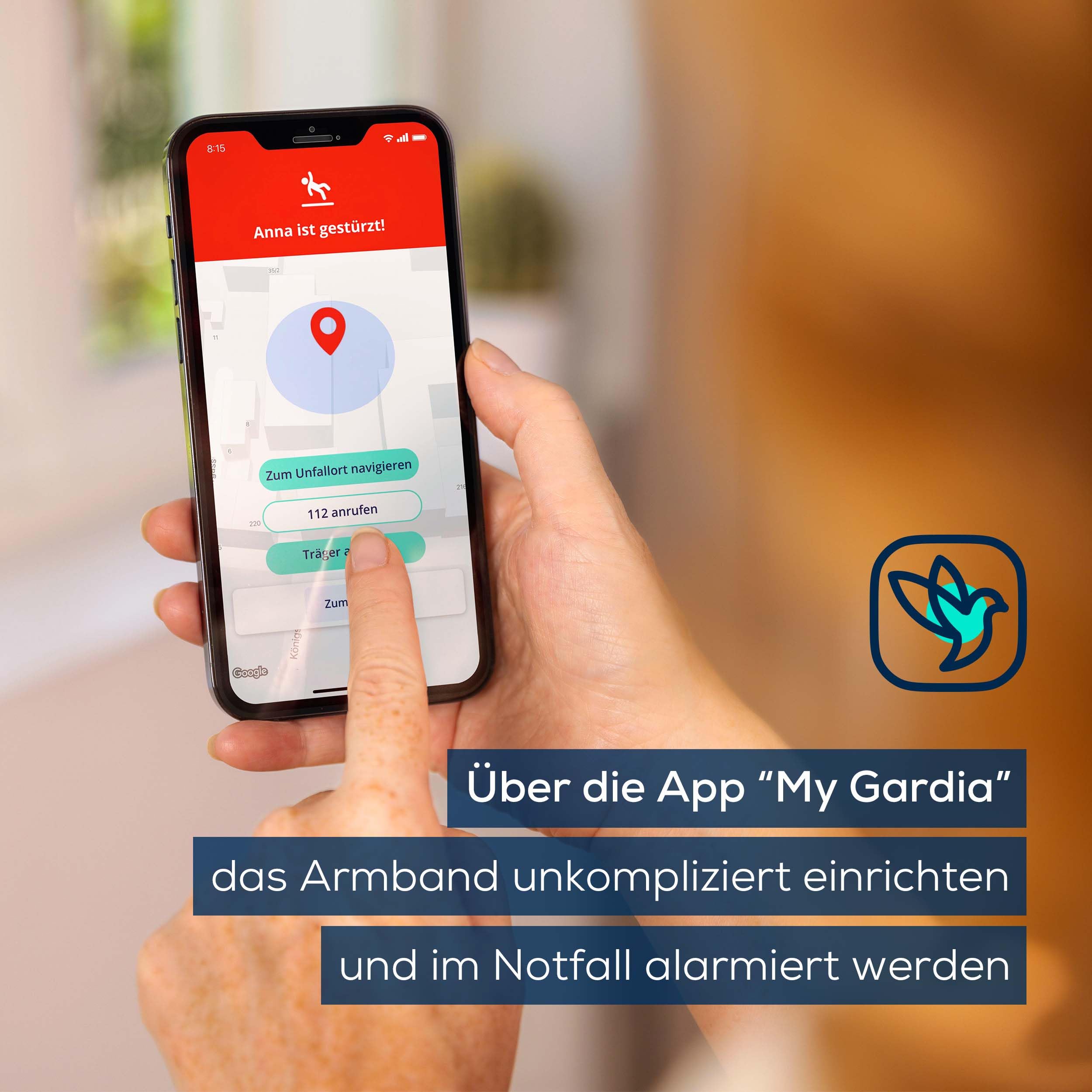 Beurer – Gardia Notrufarmband mit Sturzerkennung, innovatives Notrufsystem aus Armband und App, Sprachverbindung im Notfall, 24h Notrufservice Zuhause & unterwegs, alle Vorteile mit erforderlichem Abo