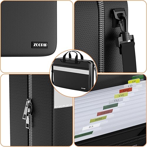Vista 11 de Organizador de archivos de acordeón con cerradura, bolsa organizadora de documentos ignífuga con correa para el hombro, carpeta grande de archivos