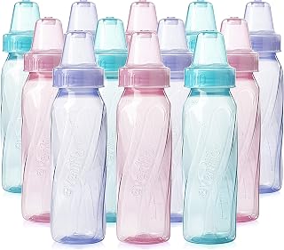 Evenflo Classic Tinted 8oz Baby Bottles, 12-Pack Pink/Lavender/Teal - BPA-Free, Slow Flow Nipples, Ergonomic & Pump Compatible