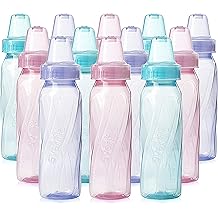Evenflo Feeding Classic Tinted Plastic Standard Neck Bottles for Baby, Infant and Newborn, Pink/Lavender/Teal, 8 Oz, 12 Bottles