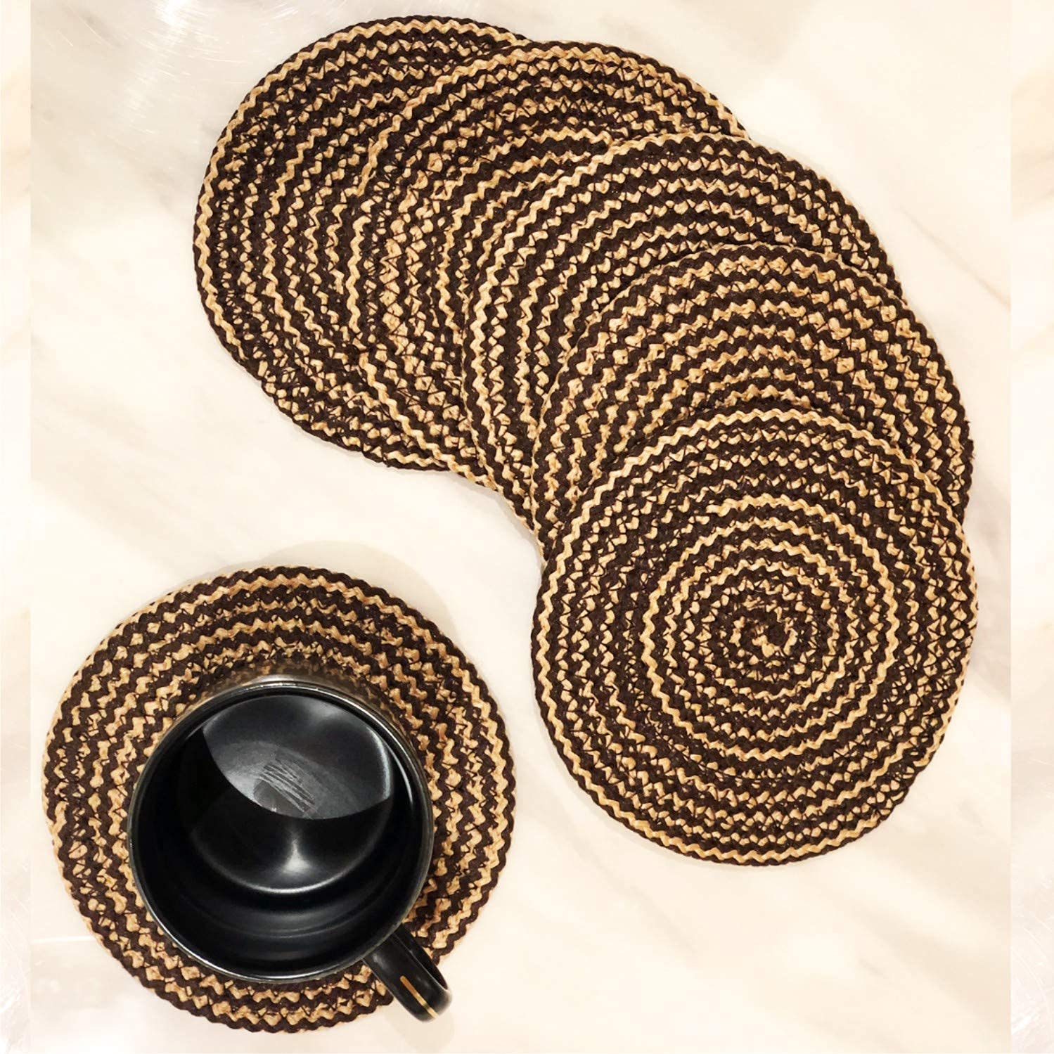 ST SAPROSE ® Polypropylene Round Coaster Set (6 PCS Set) Machine Washable Absorbent Size: 5 inch Diameter (Brown-Skin Melange) (B08HX4P6BT) Amazon Price History, Amazon Price Tracker