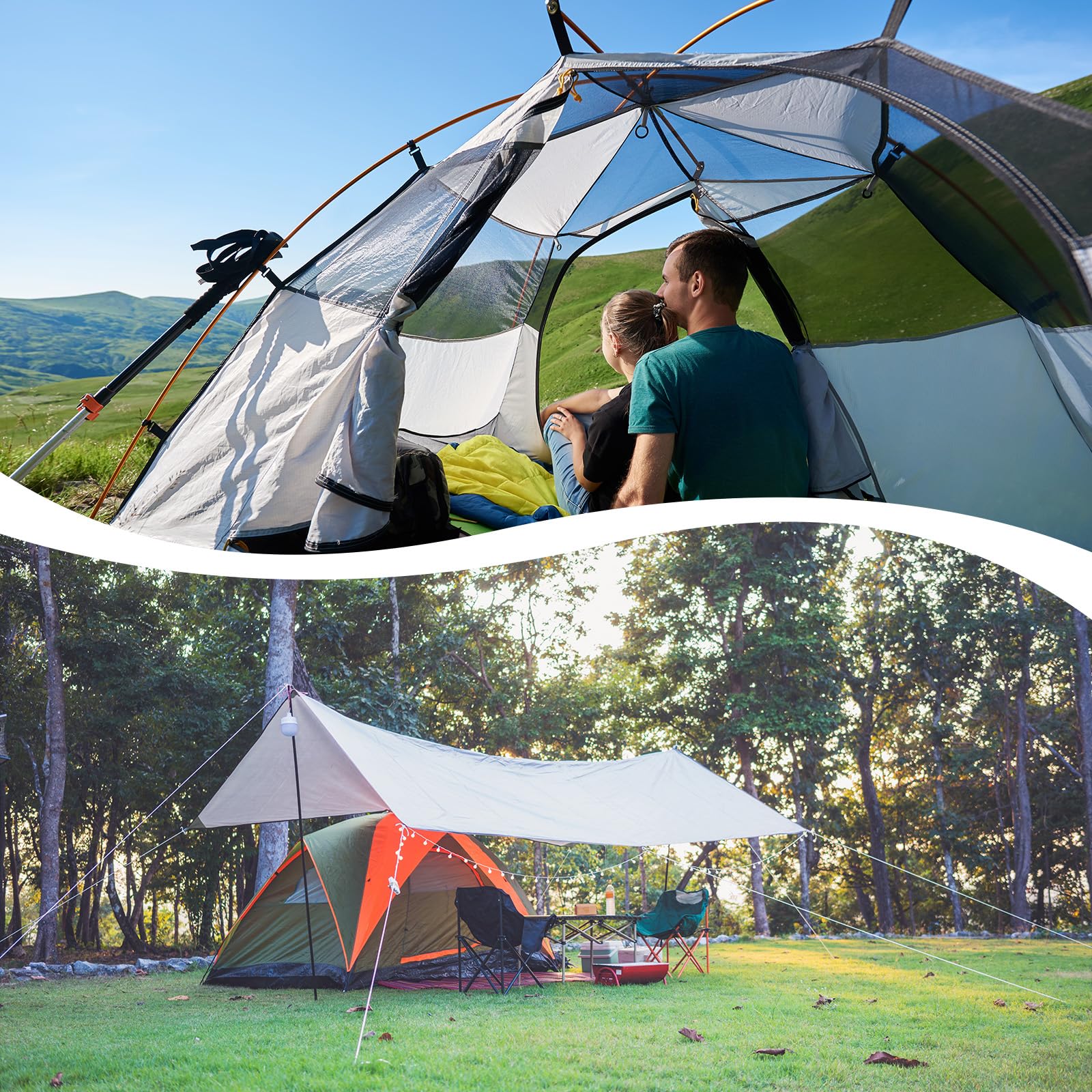 Night Cat Tent Stakes Pegs: 10 Pack Heavy Duty Metal Tent pegs with 2 Meters of Orange Windbreak Ropes*4 for Outdoor Camping Tent