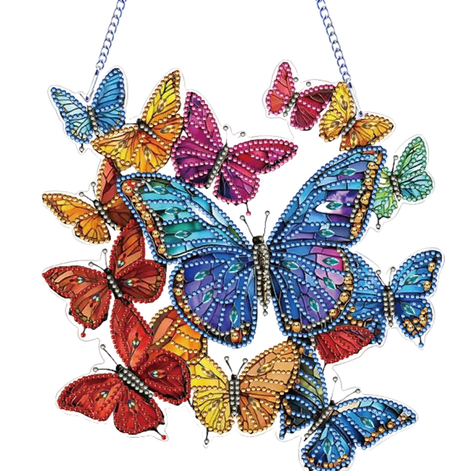 Diamond Art Suncatcher Kits -Crystal Gem Paint by Number Hanging Ornaments for Windows, Garden & Home Decor, DIY Wind Chime Craft for Adults(Butterfly)