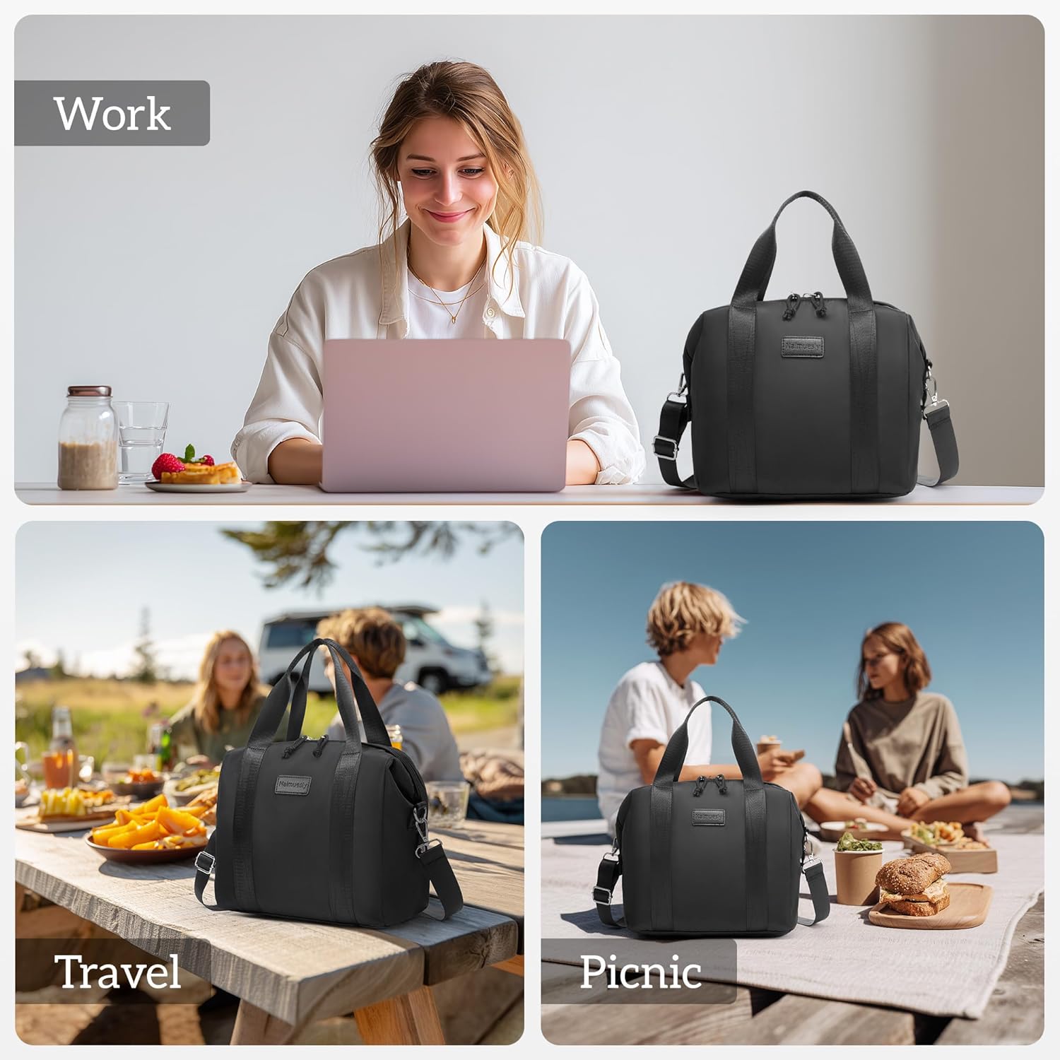 Lunch Bag Women Insulated Cute Lunch bags,Reusable Large Capacity Lunch Box, Leakproof Cooler Bag with Adjustable Shoulder Strap,Lunch tote for Men Adult Work Office Picnic Travel Black - Image 8