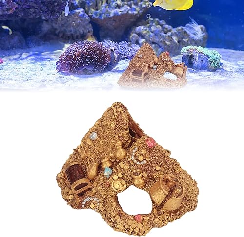 Miniatura 6 de Wisecoco Peces de montaña dorada, resina de simulación, acuario, tesoro, escondites de montaña, decoración, para agua dulce y salada, 4.3x4.7x5.9 in