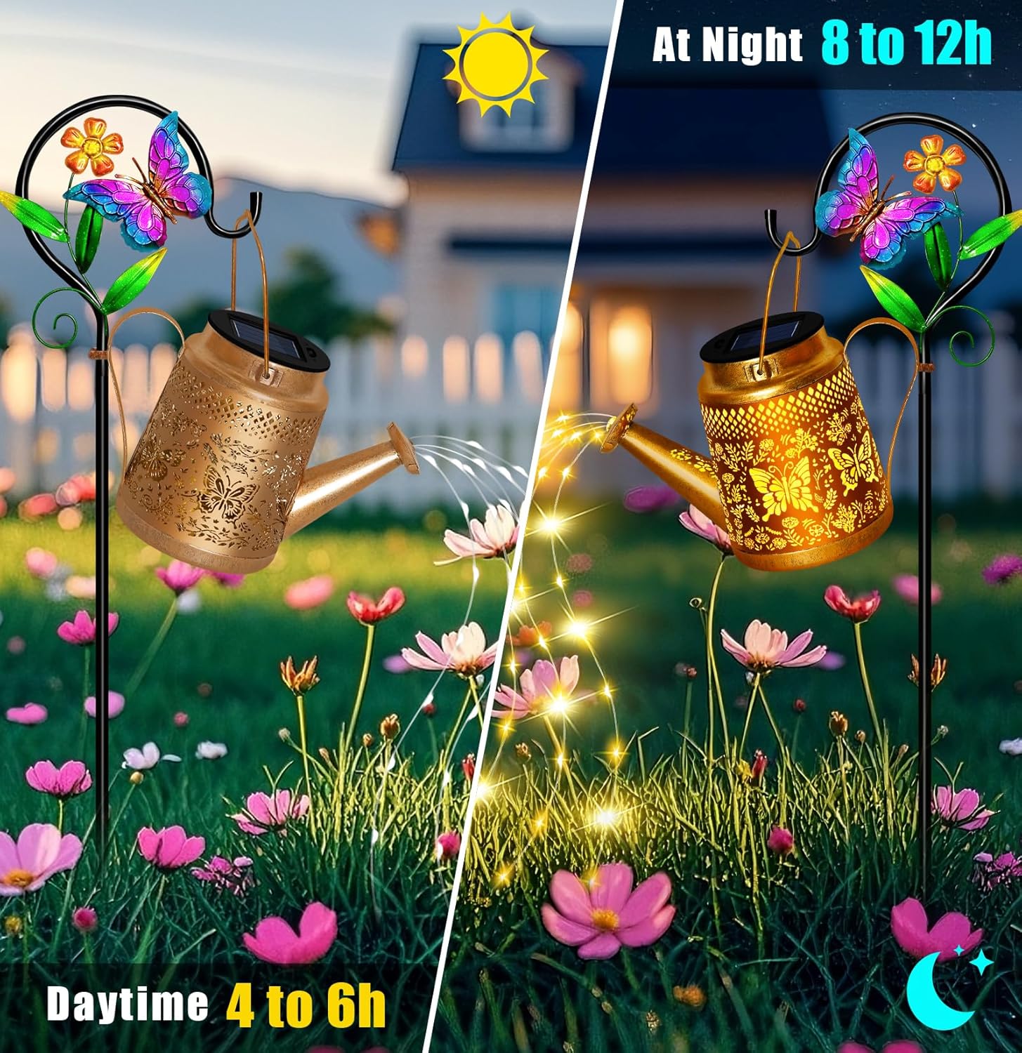 Solar Watering Can Lights,2 Pack Butterfly Lanterns with Butterfly Shepherd Hook,Waterproof Solar Garden Lights for Landscape Pathway Yard Backyard,Garden Decor Gifts for Mom Grandma Women