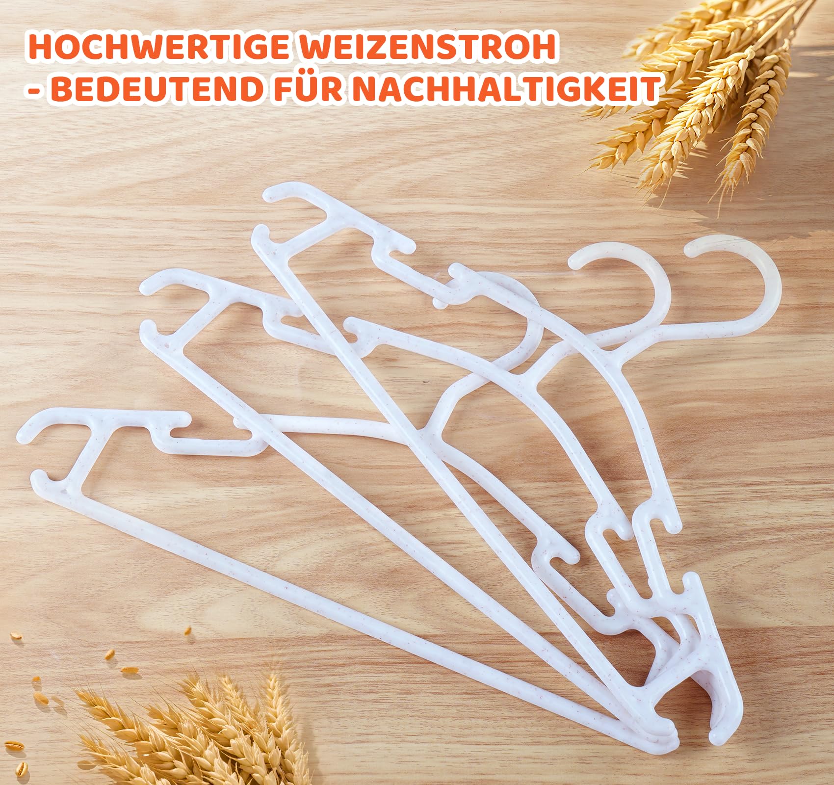 54 Perchas Bebé Ecológicas de Paja de Trigo | Ultra Delgadas 0.5cm para Ahorro de Espacio | Antideslizantes con Ranuras | Soporta 5kg | Tamaño Armario Infantil (Blanco)