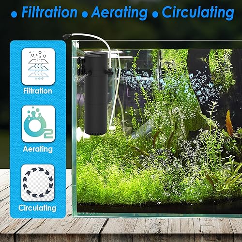 Miniatura 2 de Filtro de tanque de peces de 320 GPH para tanques de 60 a 100 galones, filtro interno de acuario de 3 etapas con doble salida de agua y aireación