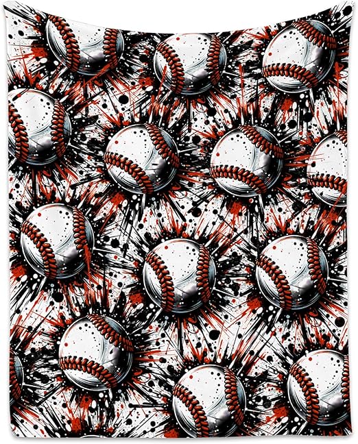 Baseball Blanket, Cozy Soft Throw Gifts for Boys, Cool White Flannel Throw Blankets for Couch Sofa, 40x50 Inches