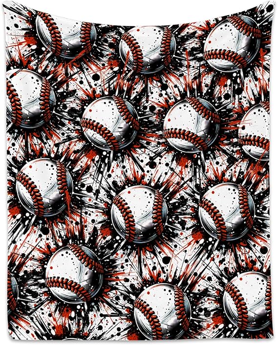Baseball Blanket, Cozy Soft Throw Gifts for Boys, Cool White Flannel Throw Blankets for Couch Sofa, 40x50 Inches