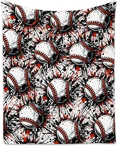 Baseball Blanket, Cozy Soft Throw Gifts for Boys, Cool White Flannel Throw Blankets for Couch Sofa, 40x50 Inches