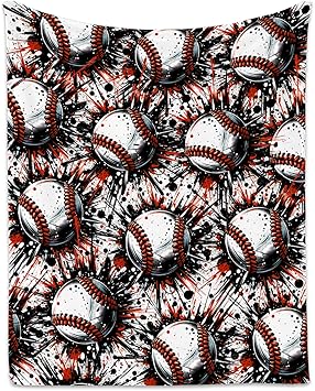 Baseball Blanket, Cozy Soft Throw Gifts for Boys, Cool White Flannel Throw Blankets for Couch Sofa, 40x50 Inches