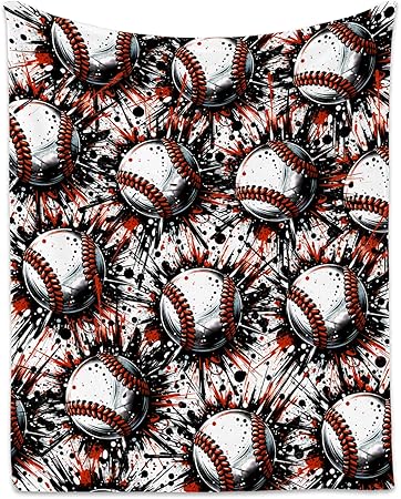 Baseball Blanket, Cozy Soft Throw Gifts for Boys, Cool White Flannel Throw Blankets for Couch Sofa, 40x50 Inches