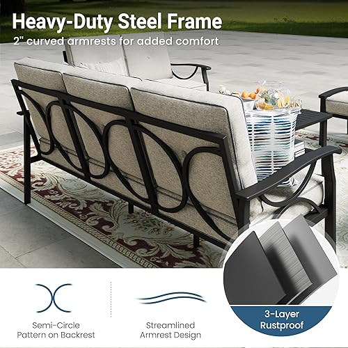 Miniatura 5 de RoyalCraft Sofá biplaza para patio, sofá de 2 asientos para todo tipo de clima, muebles de metal negro con cojines grises