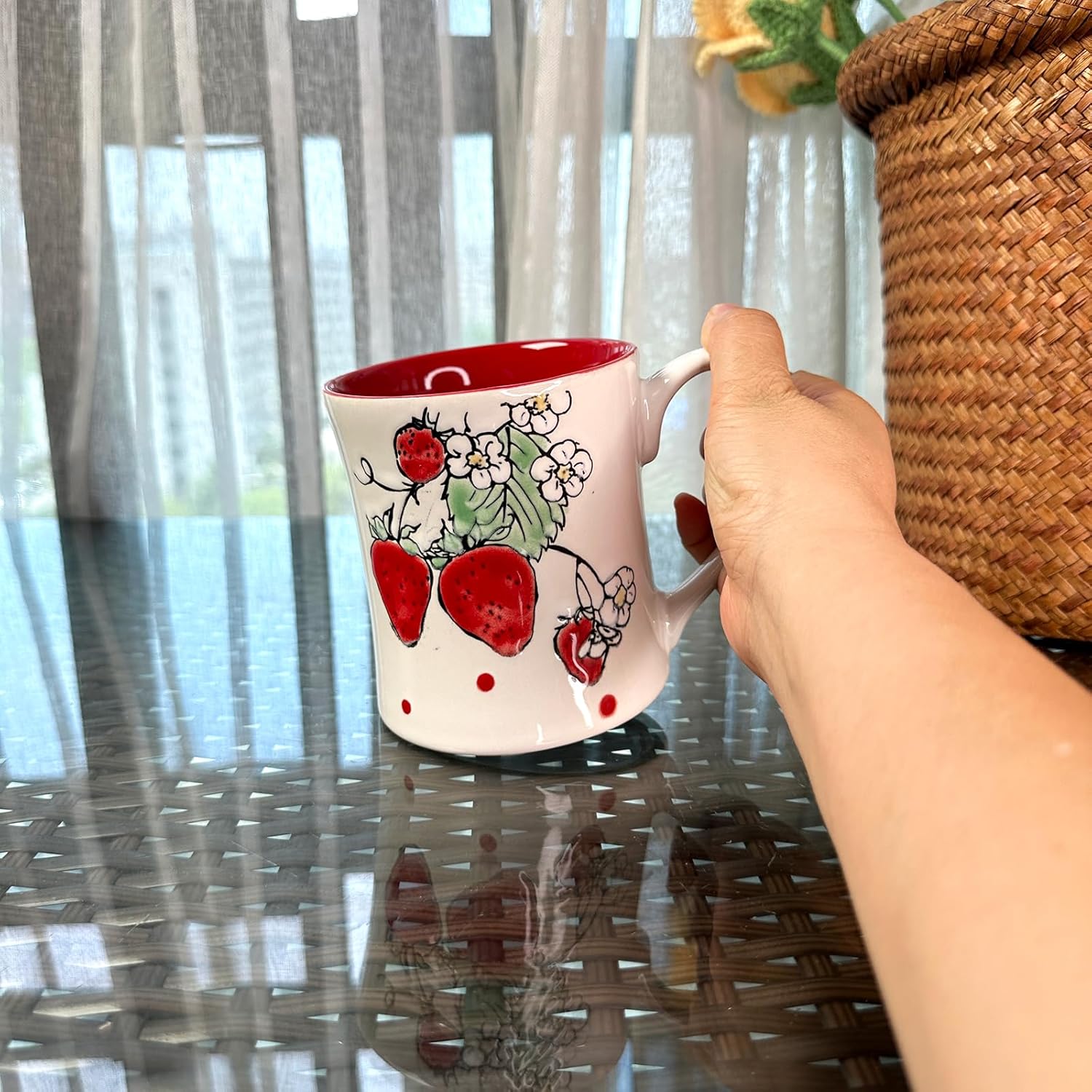 15oz Strawberry Mug Cute Coffee Mug, Ceramic Tea Cup, Porcelain Mugs for Breakfast, Dishwasher and Microwave Safe, Mugs Gift for Women Men