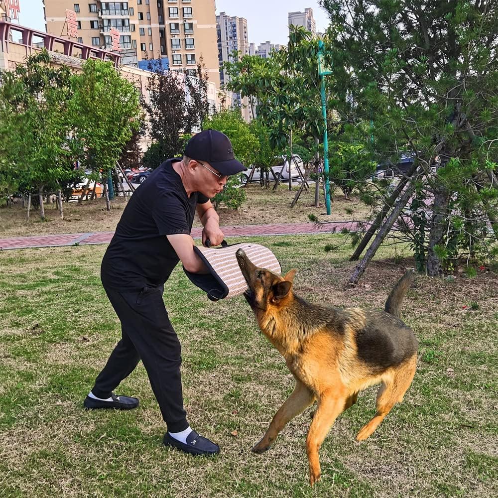 Dog Bite Sleeve Training Protection Arm Jute Chew Tug Toy for K9 Work Dog Pitbull German Shepherd Puppy Young Dogs Jump Training Equipment (Black)