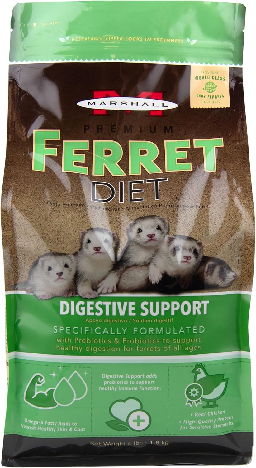 Marshall Premium Ferret Diet Digestive Support – 4 lbs – Prebiotic and Probiotic Formula – Supports Healthy Digestion and Immune Function – Slow-Cooked, Nutrient-Rich Diet