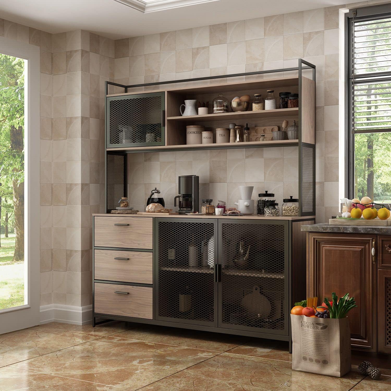 DiDuGo Kitchen Hutch Storage with Drawers & Iron