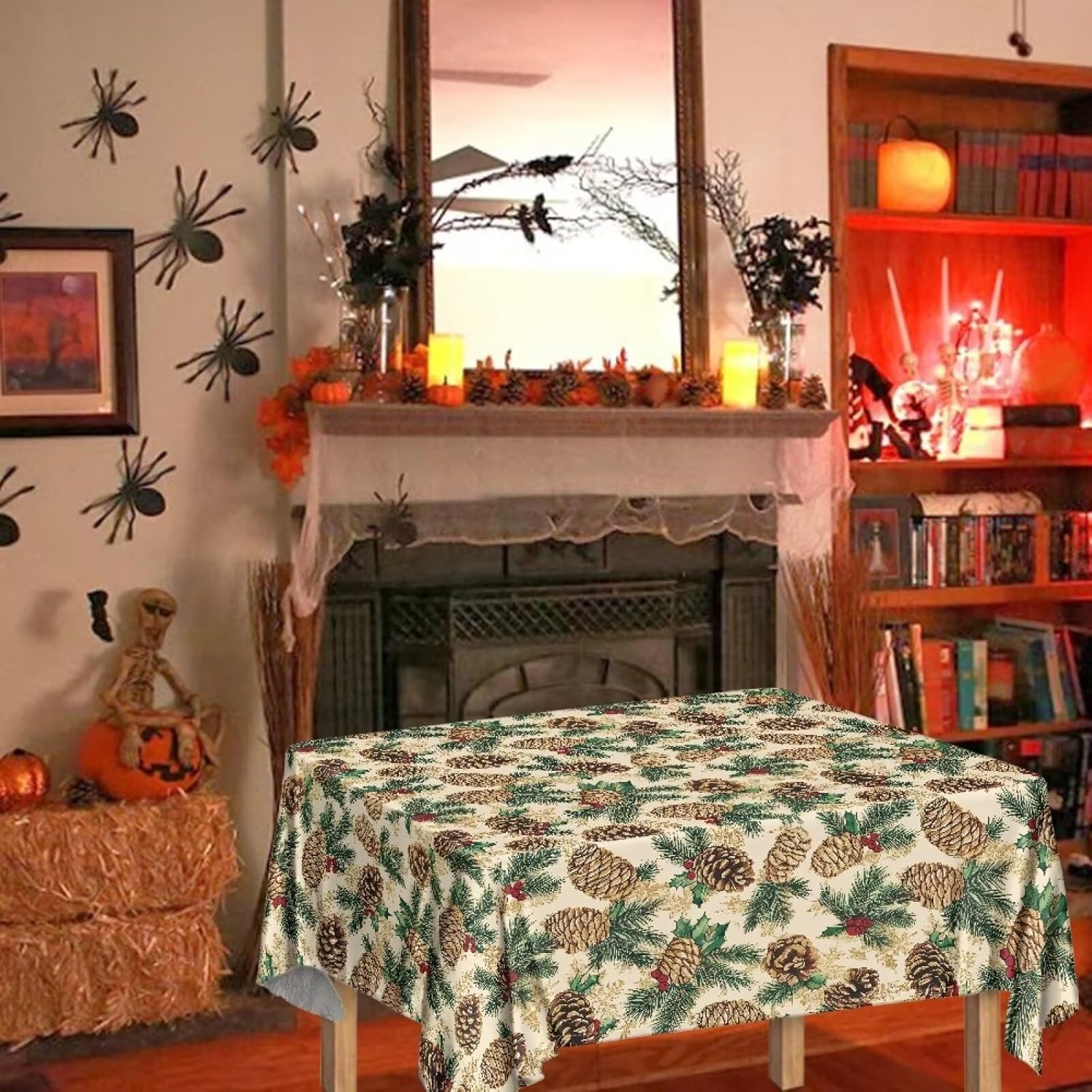 LedBack Christmas Table Cover Protector Heat Resistant Pinecone Print Personalized Rectangular, Tablecloth for Square Table, Card Table, Dining Table, Picnic Table Cloth