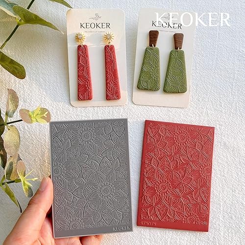 Miniatura 9 de KEOKER Juego de sábanas con textura de arcilla polimérica, moldes de aretes de arcilla para aretes, funciona con cortador de arcilla polimérica