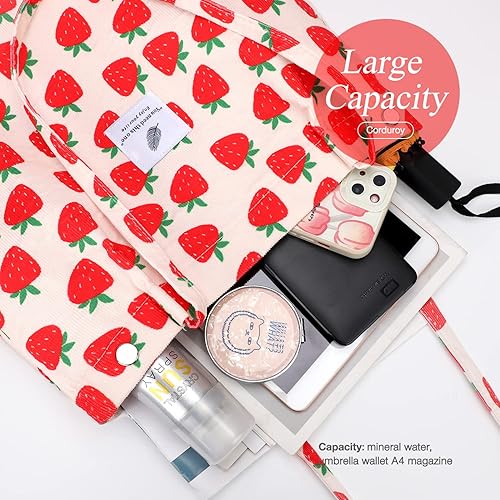 Vista 38 de Tote - Bolsa de hombro reutilizable de pana de gran capacidad con bolsillos interiores para mujeres y niñas Rayas