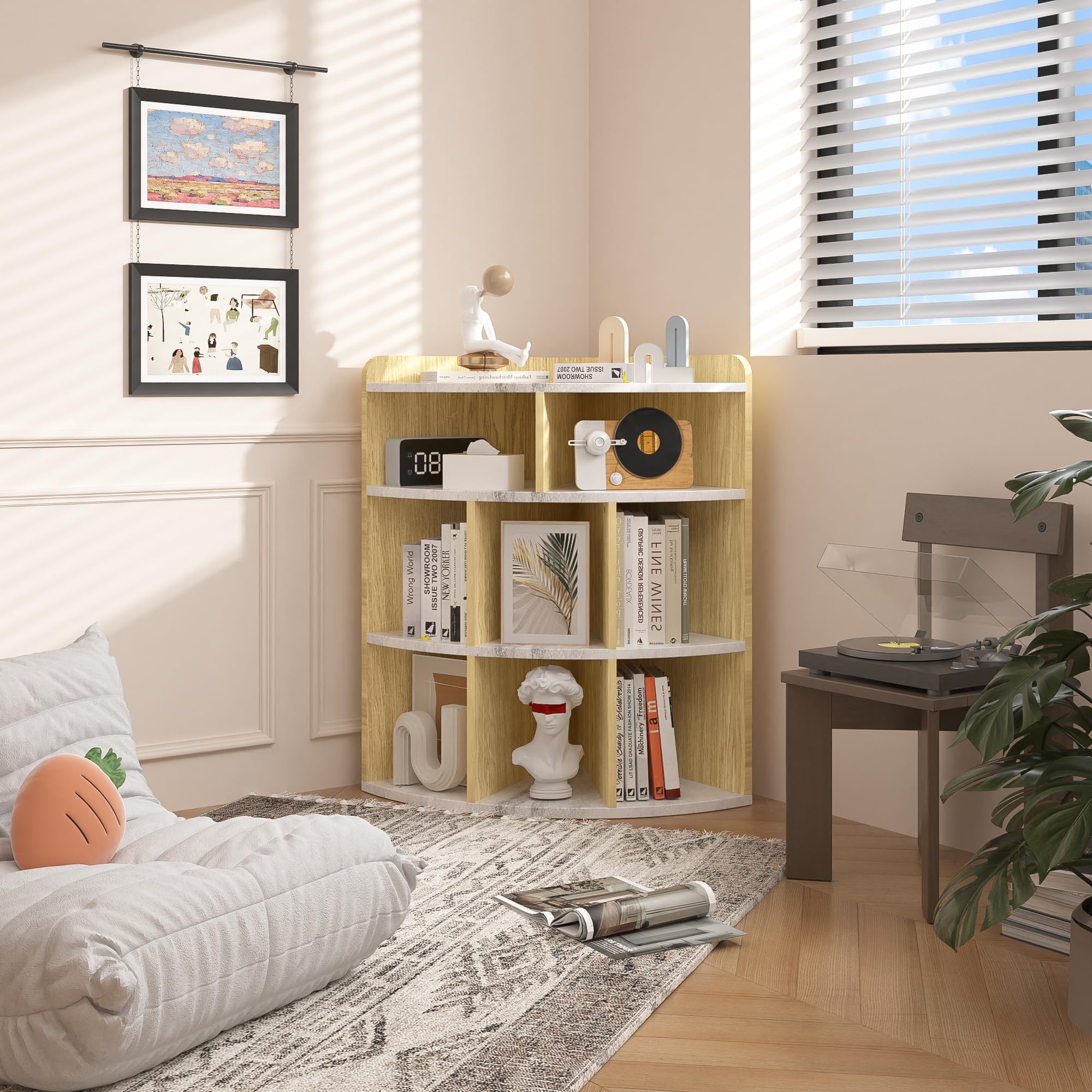 VECELO Armadio ad angolo a 3 livelli con 8 cubi, organizer in legno, moderno scaffale per sala giochi, camera da letto, soggiorno, marmo bianco
