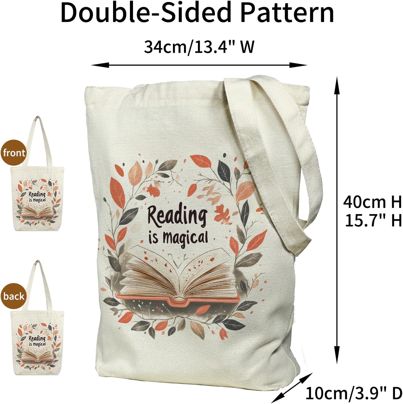 Canvas Tote Bag for Women, Aesthetic Tote Bag with Zipper Pocket for Grocery Travel Work Gift, Canvas Shopping Bag - Image 3