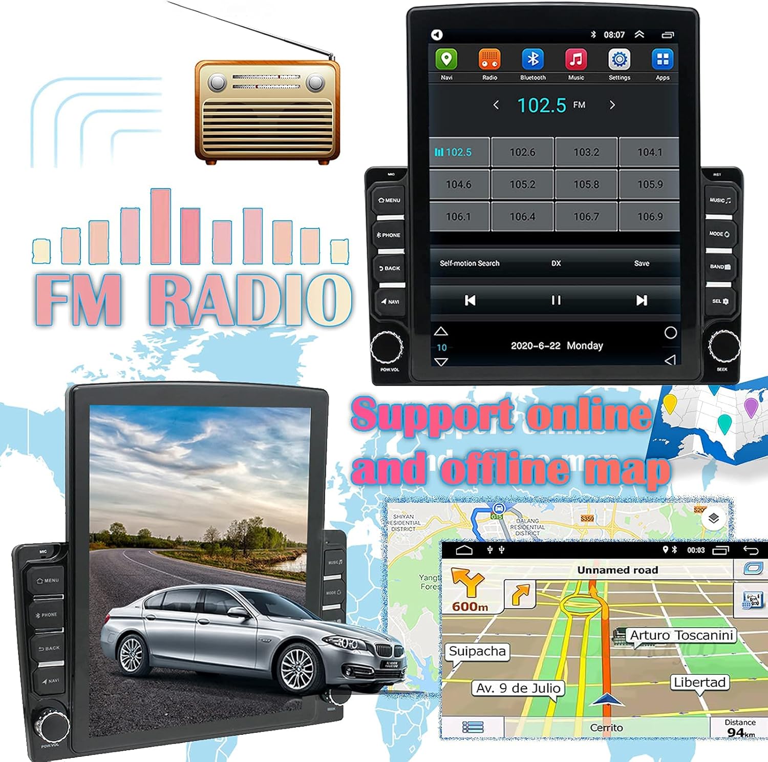 ZHNN Android 9.1 Double Din Car Stereo Radio 9.7 inch Vertical Touchscreen Head Unit with GPS in-Dash Navigation,Bluetooth,FM,WiFi,Support Rear Camera Input&Mirror Link : Electronics