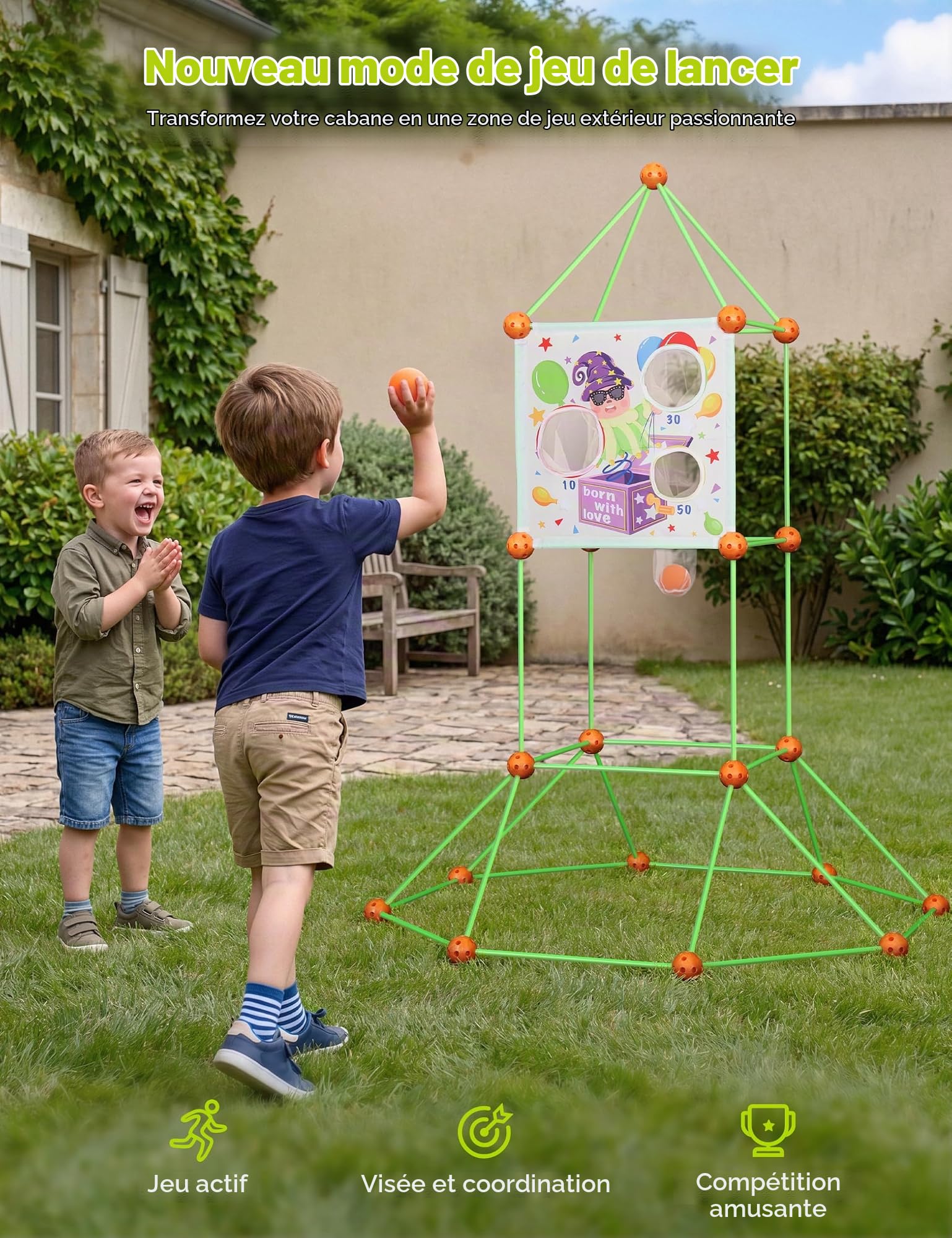 besrey 144 Pcs Kit de Construction de Cabane Enfant avec Jeu de Lancer, Brillent dans Le Noir-Jeux de Construction Interieur Extérieur, Châteaux, Tente Enfant, Tunnel de Jeu, Creative Fort