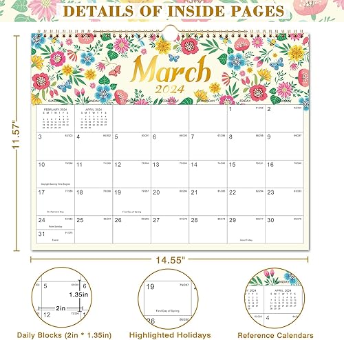 Miniatura 4 de Calendario 2024  Calendario de pared 2024 de enero a diciembre, 14.55 x 11.45 pulgadas, calendarios mensuales 2024 de pared con fechas julianas,