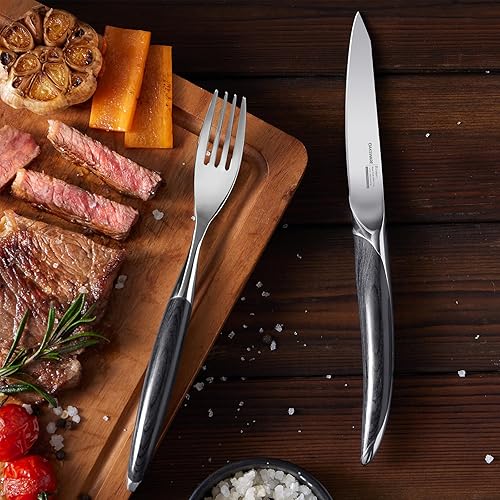 Miniatura 2 de OAKSWARE Juego de 8 cuchillos para carne y tenedores de cena, vajilla alemana de acero inoxidable, cubiertos para cocina, pulido con espejo, mango