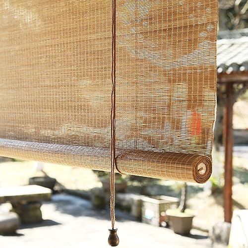 FMNV Persianas enrollables de bambú, persianas de bambú para exteriores, persianas de bambú retro, persianas de madera natural, persianas romanas