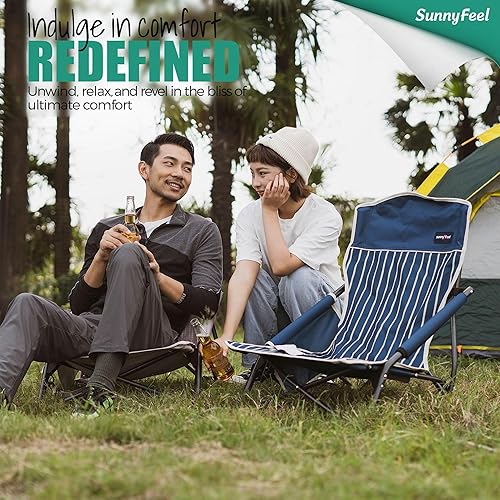 Miniatura 4 de SUNNYFEEL Silla de playa plegable baja para campamento, paquete de 2, sillas portátiles para mochileros con soporte para tazas, bolsa de transporte