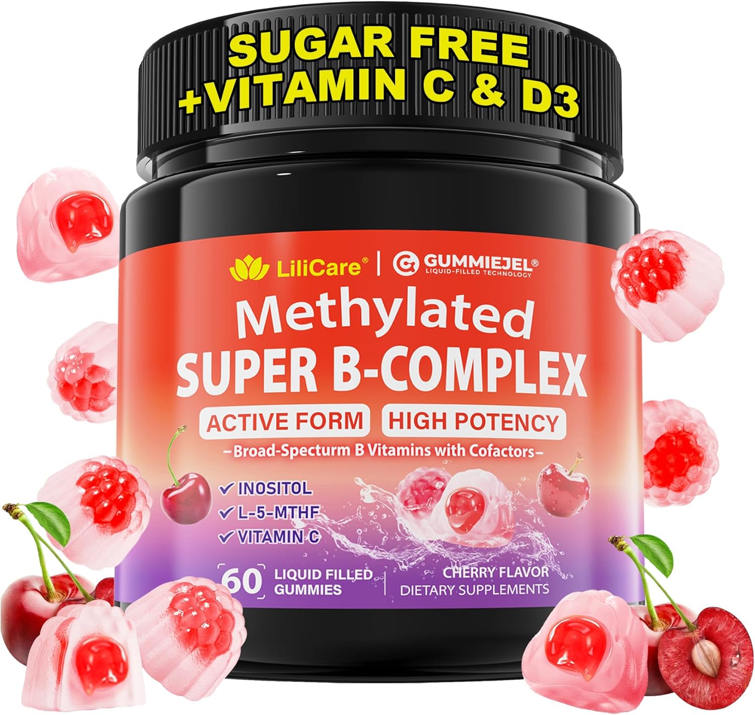 Methylated B Complex Vitamins for Women Men, Active Form Super Vitamin B Gummies, Multivitamin B Complex, B Vitamins Supplement w/Methyl B12 1000 mcg, Methylfolate for Energy, Focus, Vegan 60cts