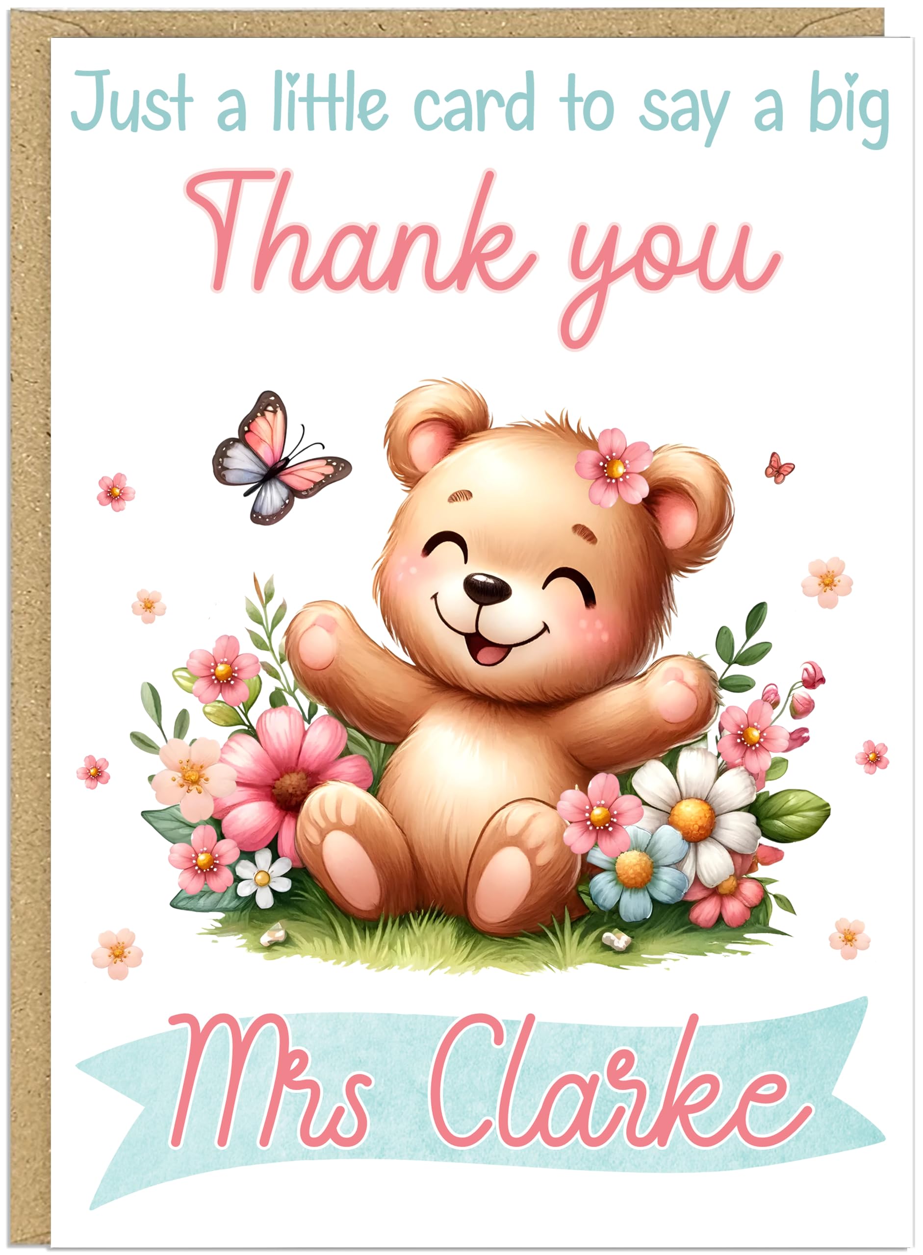 Personalised Thank You Card - Custom Add Own Name Cute Teddy Bear Floral Design - Just a Little Card to Say a Big Thank You - Any Occasion Gratitude Greeting Cards (Design 7) โ image 1