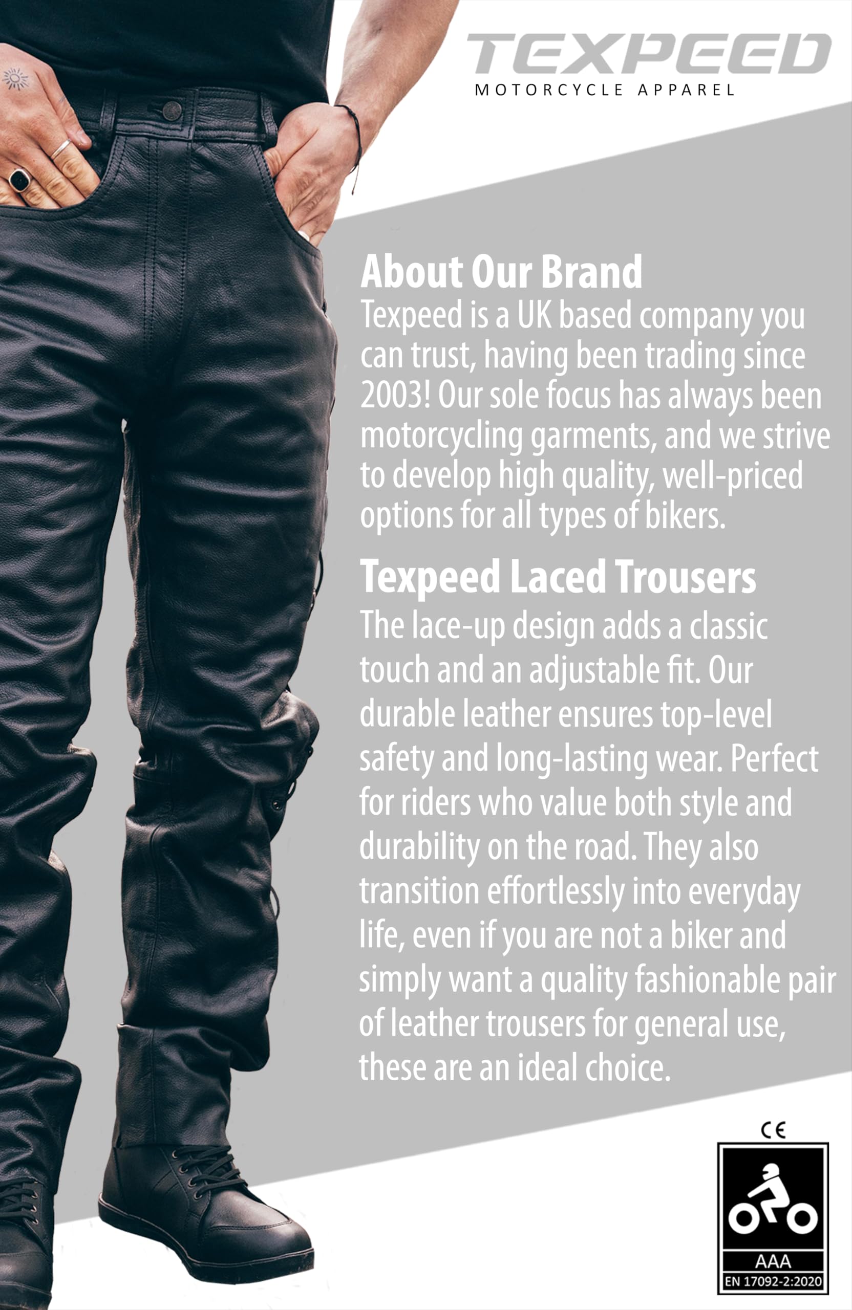 Texpeed Pantaloni da moto uomo invernali Estate con protezioni - Motociclista touring in pelle per moto da crociera con protezione autentica CE Armor (EN 1621-1) - Nero - 6XL