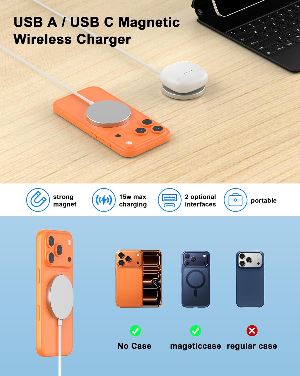 for MagSafe Charger 15W Magnetic Wireless Charge USB-C/A Ports Fast Charging Pad Compatible with iPhone 17/16/15/14/13/12 Series & AirPods 4/3/2/Pro Magnetic MagSafe Charging Pad 4 81csNI2a3PL. AC SL1500